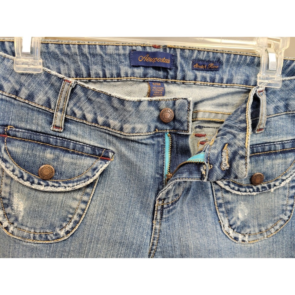 Aeropostale Y2K Flare‎ Jeans Low Rise 9/10 Reg 32x32 Distressed McBling
